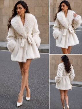 Ivory Luxe Faux-Fur Belted Coat